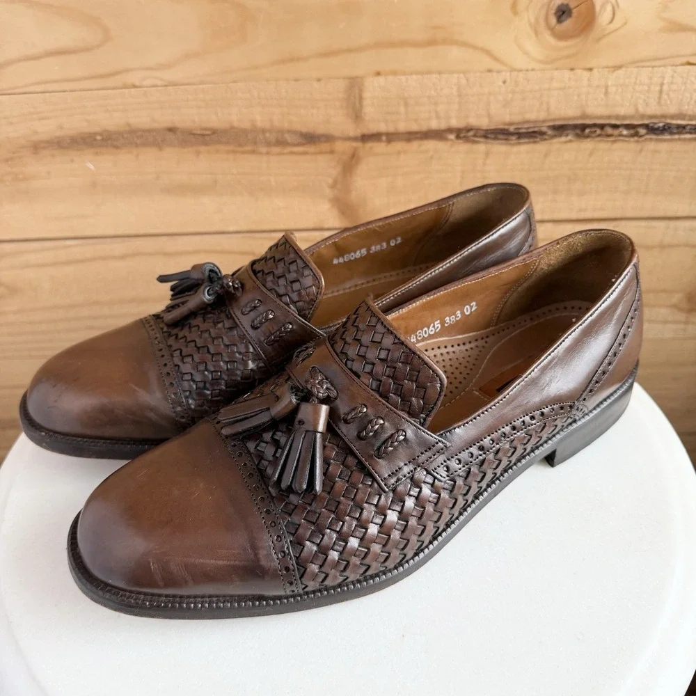 Florsheim Dress Shoes Loafers‎ 9.5D Basket Weave Tassle Brown Luxury Old Money